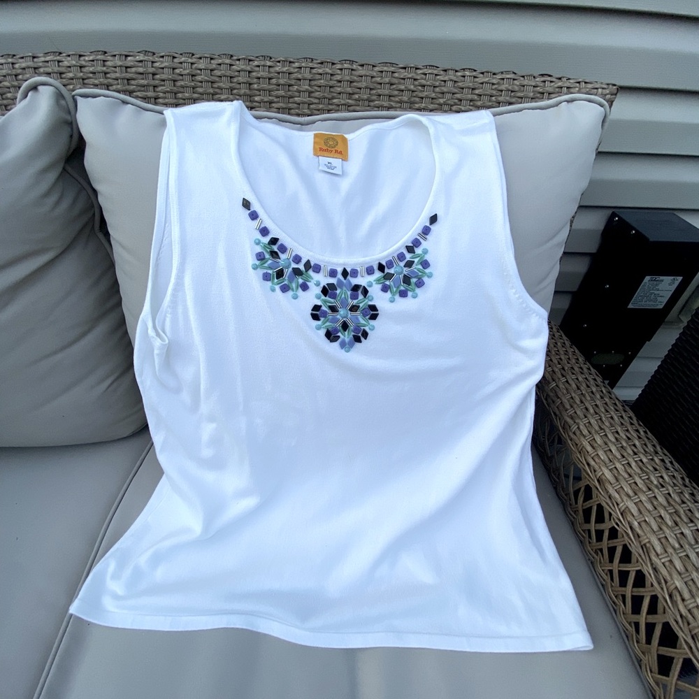 White Top with Beaded Neckline
